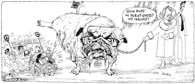 Brockie, Bob, 1932- :Good dog! He really enjoys his walkies! N. Z. Anti-Nuke Bill. [1985?]