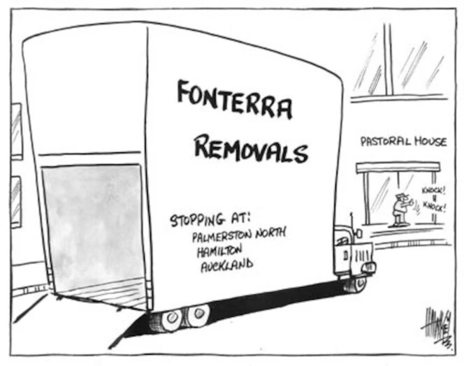 Fonterra removals. Stopping at- Palmerston North, Hamilton, Auckland. 27 November, 2002.