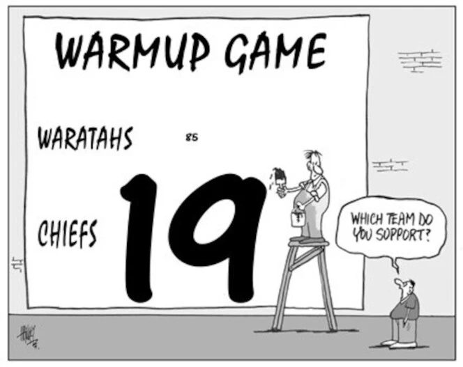 Warmup game. Waratahs 85, Chiefs 19. "Which team do you support?" 2 February, 2004.