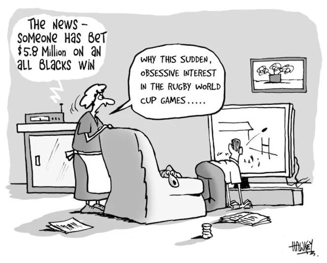 The news - Someone has bet 5.8 million on an All Blacks' win. "Why this sudden obsessive interest in the Rugby World Cup games...." 25 September, 2007