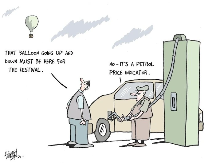 "That balloon going up and down must be here for the festival." No - it's a petrol price indicator." 4 April, 2006