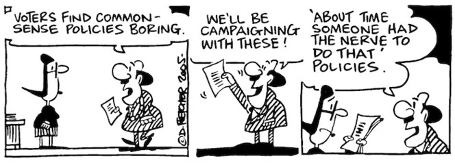 Fletcher, David, 1952- :"Voters find common-sense policies boring." 30 May 2005