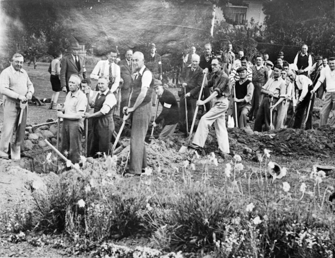 Members of the Christchurch Home Guard digging air raid shelters