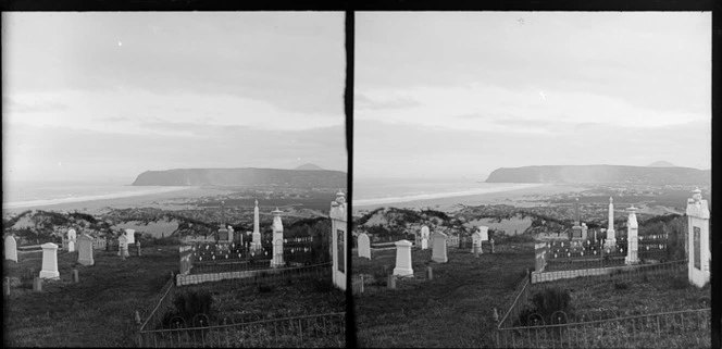 Cemetery at Andersons Bay, Dunedin, Otago Region, with beach in background