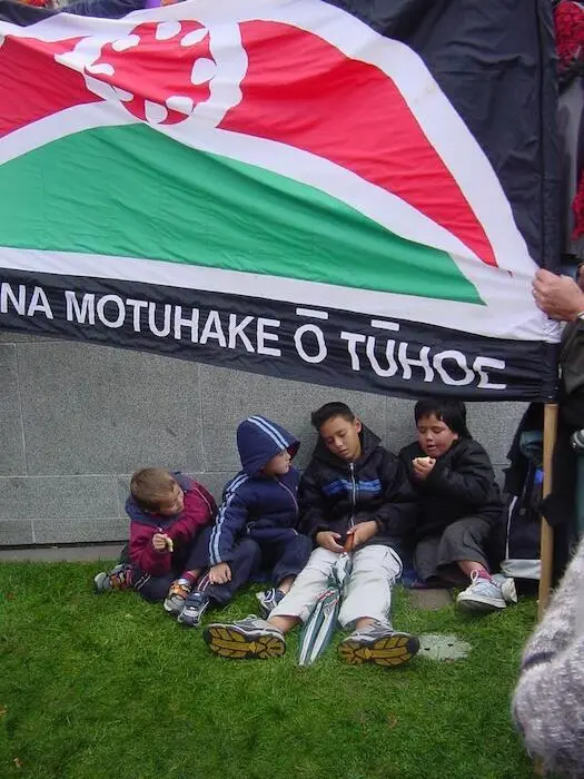 Participants in Foreshore and Seabed Hikoi, Parliament grounds, Wellington