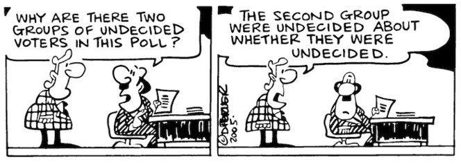 "Why are there two groups of undecided voters on this poll?" "The second group were undecided about whether they were undecided." 29 December, 2005.