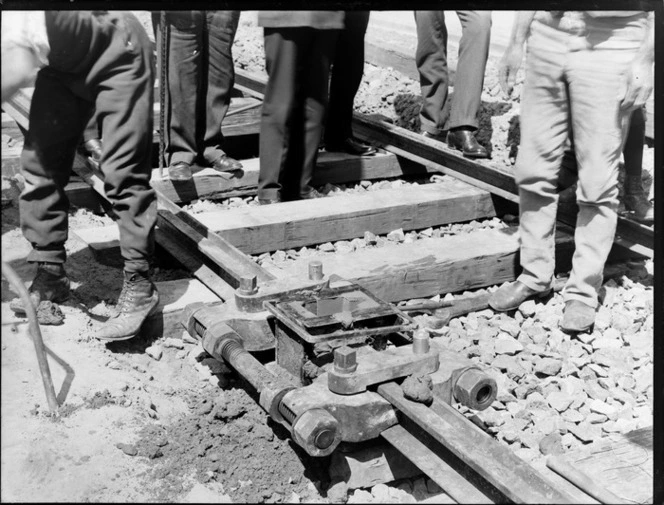 'Thermit welding device' on street tram rails, Canterbury region