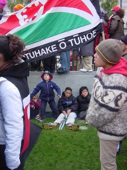 Participants in Foreshore and Seabed Hikoi, Parliament grounds, Wellington