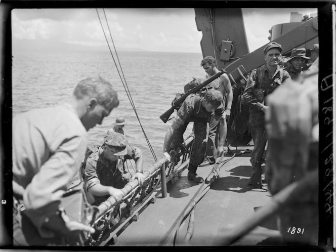 New Zealand, World War 2 troops, embark for a commando raid in the Pacific