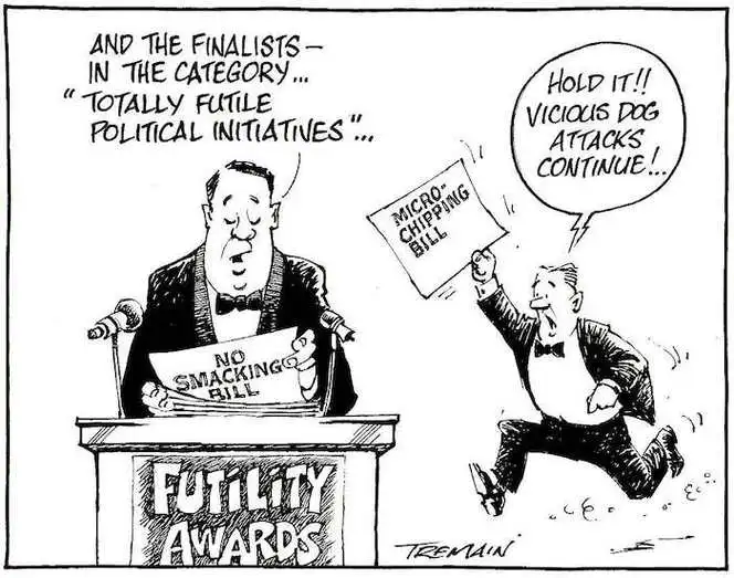 "And the finalists - in the category... "Totally futile political initiatives..." "Hold it!! Vicious dog attacks continue!.." 22 April, 2007
