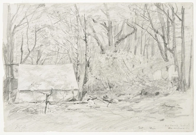 Richmond, James Crowe, 1822-1898 :My camp, head of Waimakariri. [ca 1882]