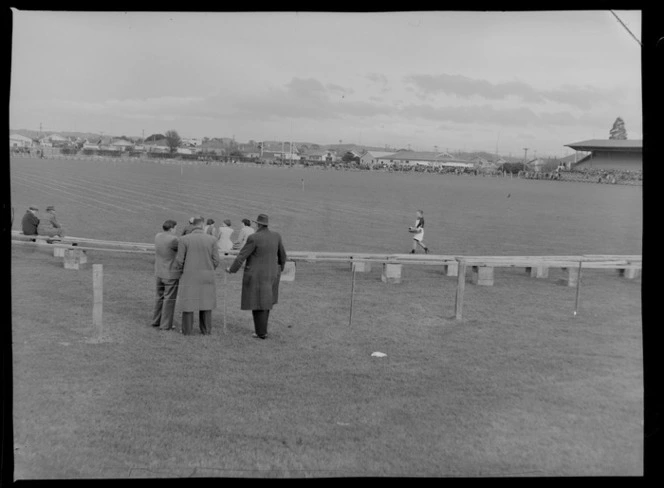 1956 Springbok rugby union football tour, spectators arrive at Athletic Park, Wellington, for the second test match between All Blacks and Springboks