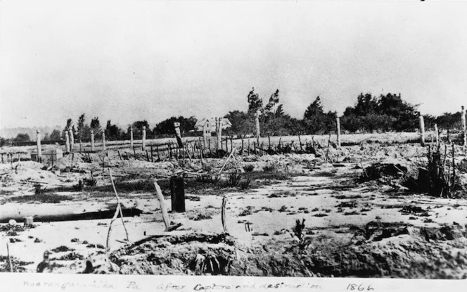 Remains of the pa at Waerengaahika, after its capture and destruction in 1865