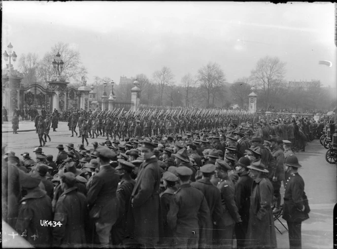 Australian troops marching past Buckingham Palace, London