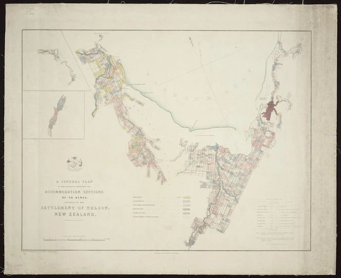 A general plan of the districts containing accommodation sections of 50 acres, annexed to the settlement of Nelson / engraved by the Omnigraph, F.P. Becker & Co., Patentees.