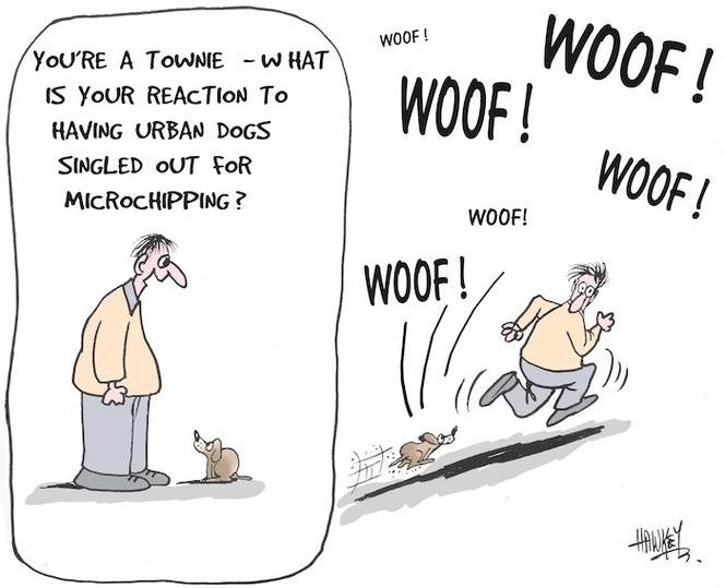 "You're a townie - what is your reaction to having urban dogs singled out for microchipping?" "WOOF! WOOF! woof! woof!" 22 June, 2006.