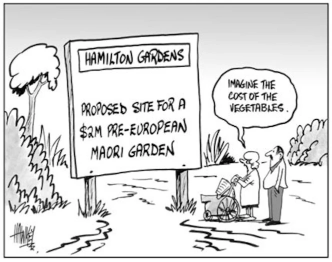 Hamilton Gardens. Proposed site for a $2m pre-European Maori garden. "Imagine the cost of the vegetables." 15 October, 2003.