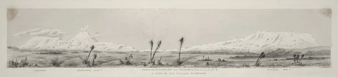 Stewart, John Tiffin, 1827-1913 :A group of New Zealand mountains, sketched from the Waimarino Plains 2600 ft above sea level (on central railway route), Sept 1887.