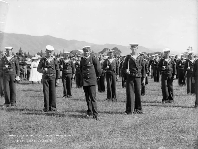 Crew of HMS Ringarooma at Nelson diamond jubilee celebrations, Trafalgar Park