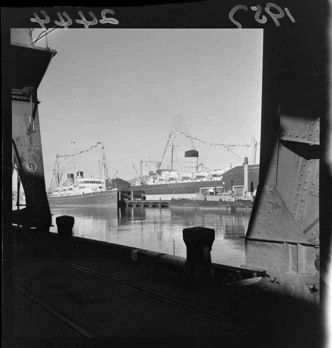 The ferries Maori and Tamahine dressed in signal flags to celebrate the Queen's Birthday