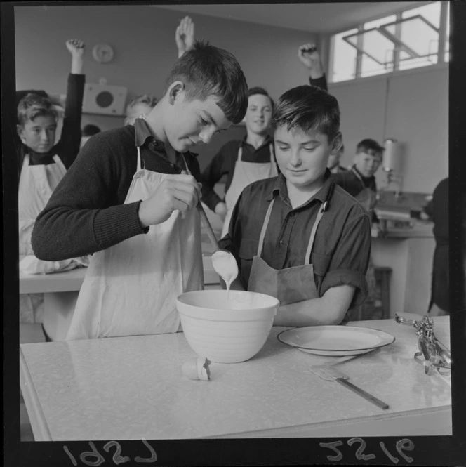 Boys in cooking class, South Wellington Intermediate School