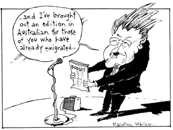 "... and I've brought out an edition in Australian for those of you who have already emigrated..." BUDGET. Sunday News, 28 May 2001