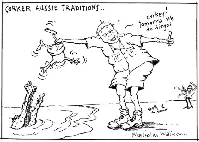 CORKER AUSSIE TRADITIONS.. "Crikey! Tomorra we do dingos" Sunday News, 9 January 2004