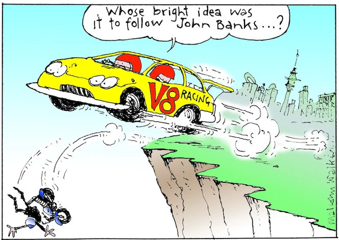 "Whose bright idea was it follow John Banks..?" V8 Racing. Sunday News, 26 November 2004