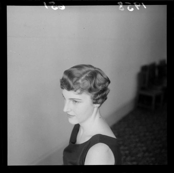 Demonstration of fashionable hair styles at Kirkcaldies Department Store, Wellington