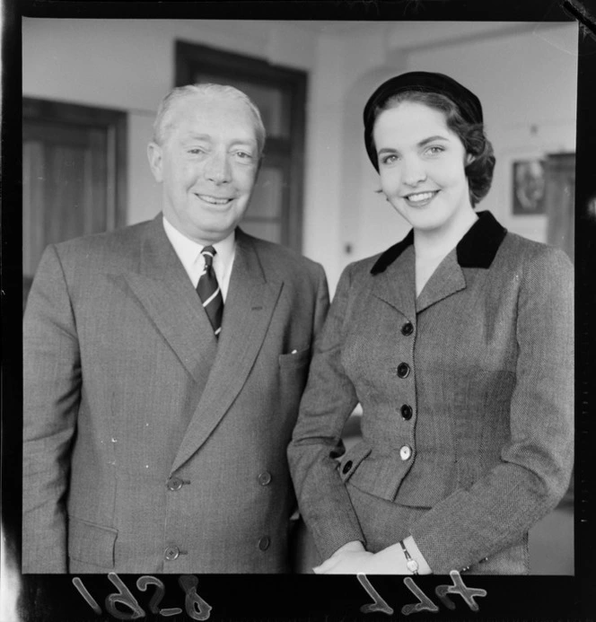 Australian High Commissioner to New Zealand Vice Admiral Sir John Collins with Miss Australia Helen Wood