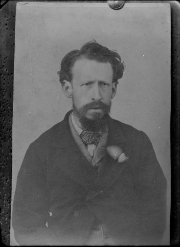 Image: Head-and-shoulders studio portrait of an unidentified man with a beard, possibly Christchurch district