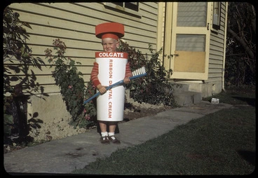 Image: Ian Crane, dressed up as a tube of Colgate toothpaste
