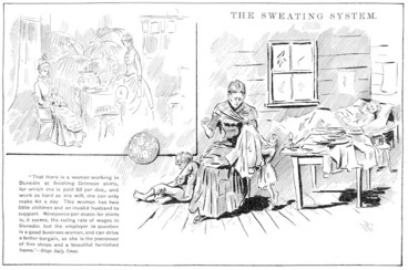 Image: Blomfield, William, 1866-1938 :The Sweating System. New Zealand Observer and Free Lance, 3 November 1888.