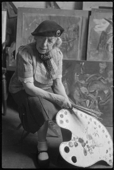 Image: Frances Hodgkins at her studio in Corfe Castle village, Dorset