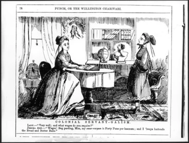 Image: Cartoonist unknown :Colonial servant-galism. Punch, or the Wellington Charivari, 1868.