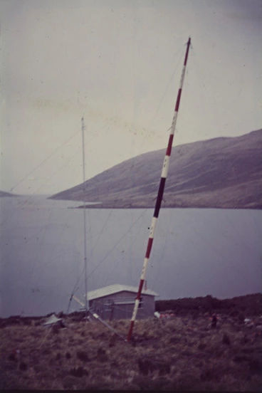 Image: A 72ft aerial being erected on Campbell Island.