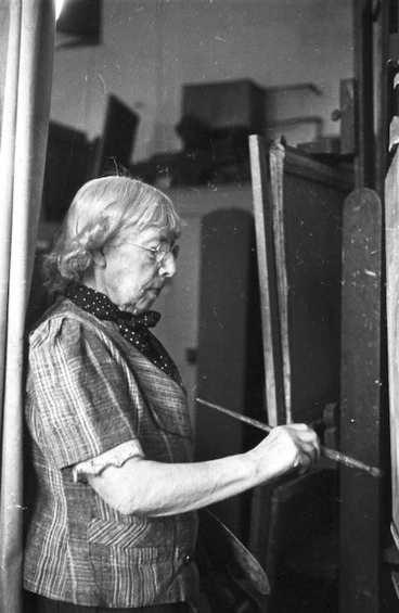 Image: Frances Mary Hodgkins painting in her studio, Corfe Castle, Dorset