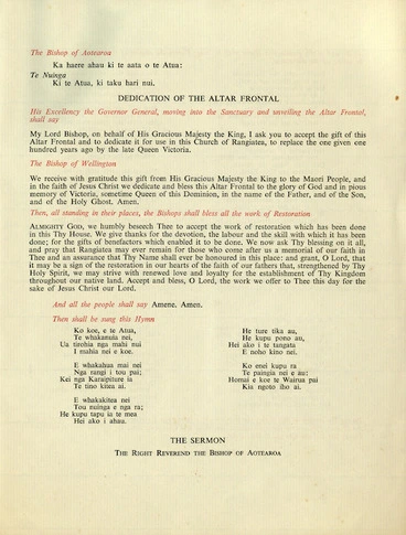 Image: Service of thanksgiving and benediction for the centenary and restoration of Rangiatea, 1848-1948. Otaki, at 11 a.m. on Saturday, 18 March 1950. Order of service. Page 5.