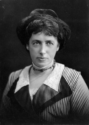 Image: Formal head and shoulders portrait of Frances Hodgkins - Photograph taken by Alice Mills