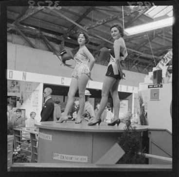 Image: Models in a safety exhibition at the Wellington Industries Fair, Winter Show Building, Mt Cook, Wellington