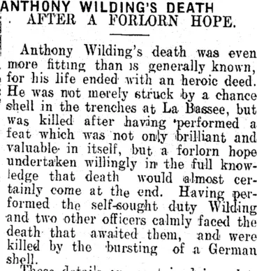 Image: ANTHONY WILDING'S DEATH. (Clutha Leader 17-9-1915)