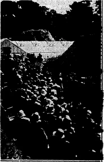 Image: X. C. MacKrozlsvPhbto, FLOWER LOVERS.—Wellington's interest in flowers is shotvn by this long queue waiting to enter the Begonia House in the Botanical 'Gardens recently. (Evening Post, 22 January 1932)