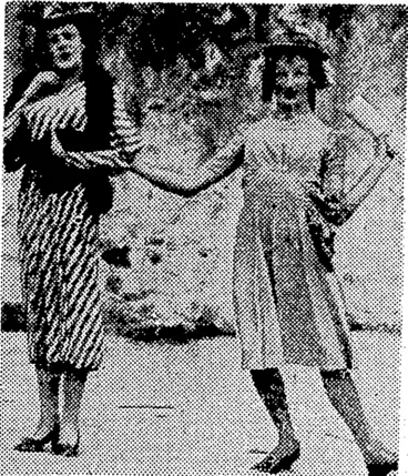 Image: Morrison and Dyer, popular female impersonators of the Kiwi Concert Party, giving entertainments to troops in the Pacific. (Evening Post, 02 December 1943)