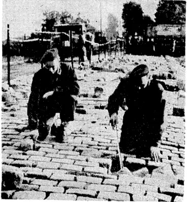 Image: Canadian soldiers searching for mines in a Dutch town. (Evening Post, 18 October 1944)