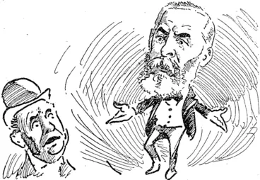 Image: The Master and Apprentice Bill was not workable; there were flaws in the Old Age Pension ; in fact, iv every measure fathered by the Governuent there were grave faults that he strongly disapproved of. (Observer, 28 May 1898)