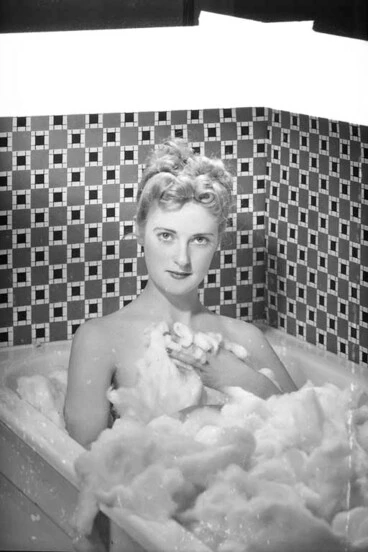 Image: Head and shoulders portrait of a model in the bath, for Dormer Beck Advertising