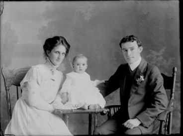 Image: 3/4 length portrait of the Dillon family, the man and woman....