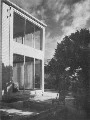 Image: Black and white photograph of house exterior, designed by E. A. and Anna Plischke