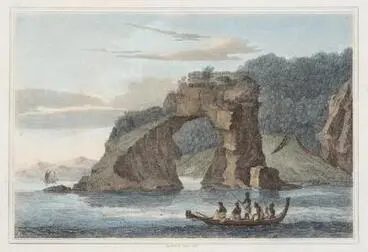Image: A Fortified village called a Hippah, built on a perforated rock at Tolaga in New Zealand