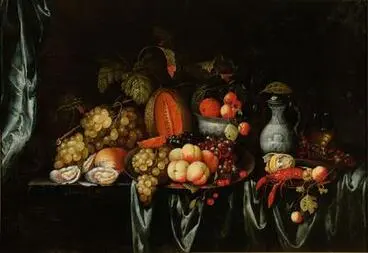 Image: Still life with fruit and shellfish